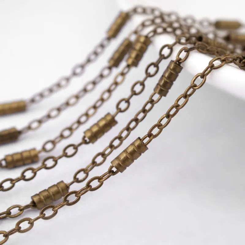 5 Meters 2MM Antique Bronze Copper Flat O Shape with Cylinder Tube Link Chains Necklace Chains Diy Jewelry Accessories