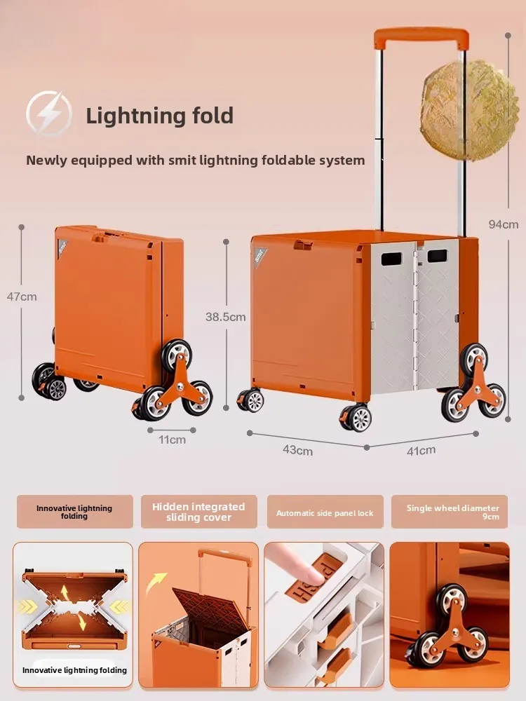 

Portable Foldable Hand Pull Cart Grocery Shopping Trolley Lightweight for Supermarket Home Delivery