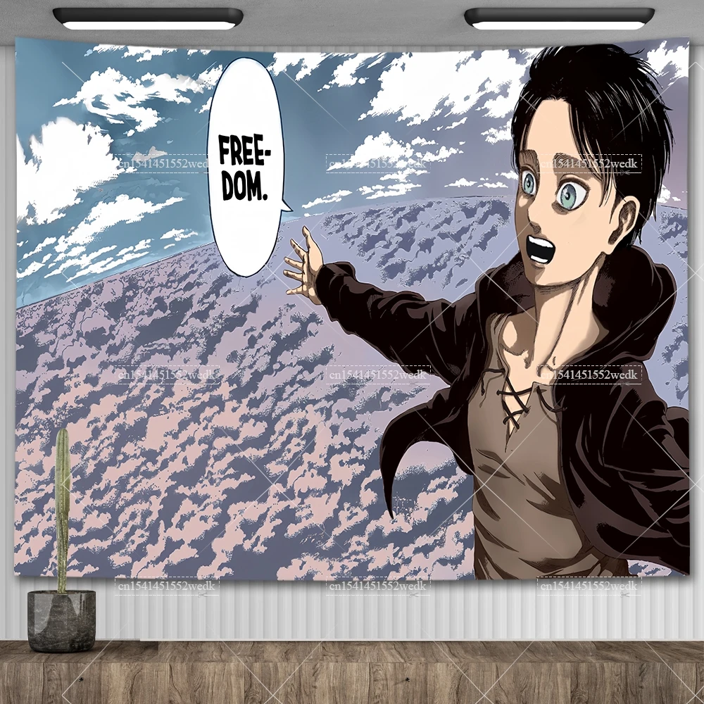 Manga Attack On Titan Freedom Tapestry Eren Jaeger Flags Wall Hanging Japanese Anime Tapestries Aesthetic Room Decor Art Posters