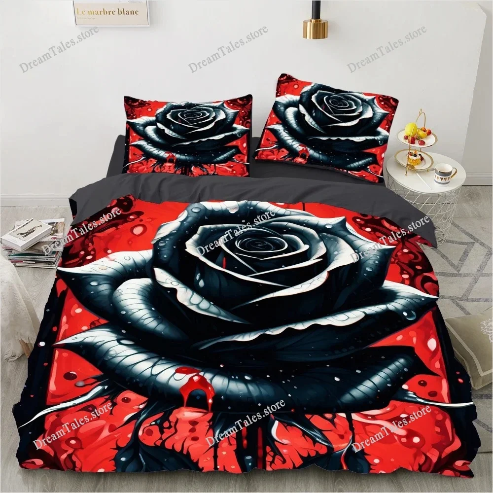 3D Floral Bedding Set DuvetQuiltComforter Cover Sets Flower Bed Linen Red Rose Design Custom King Queen Full Size