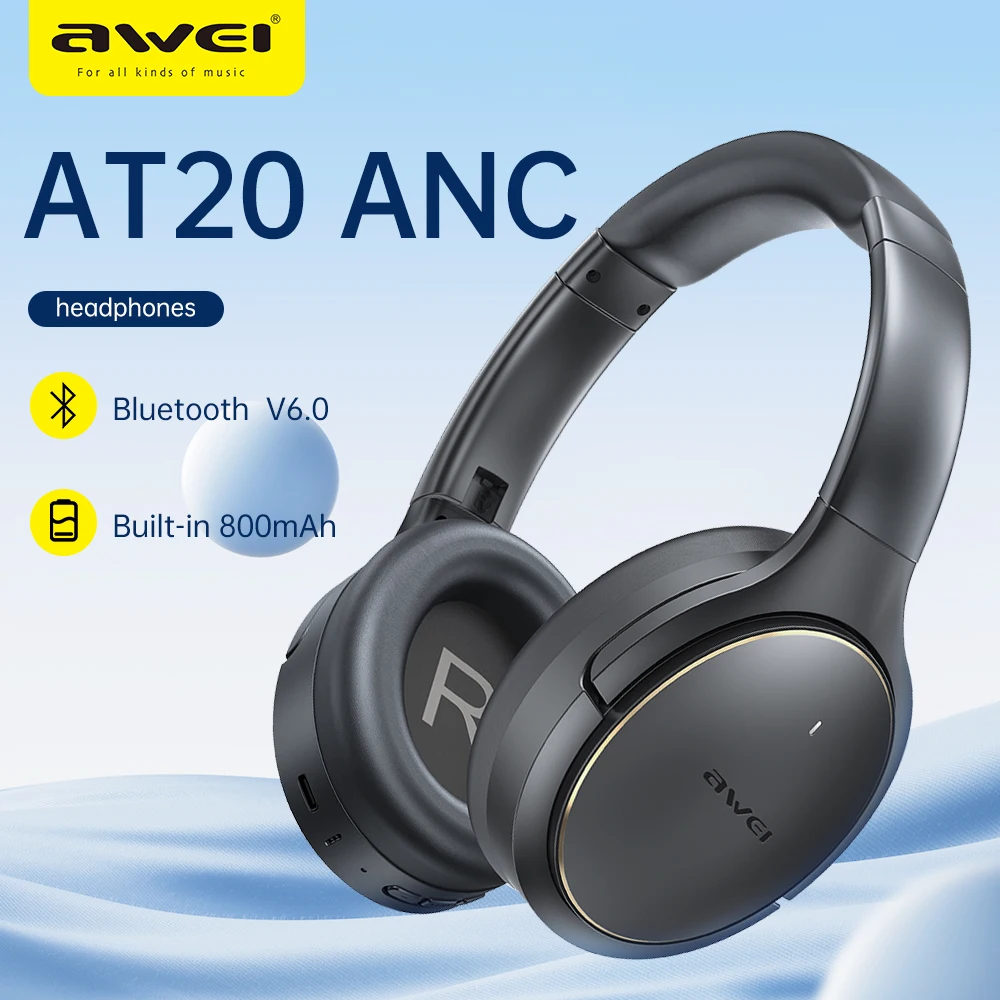 

Awei AT20 ANC ENC Wireless Headphones Over-Ear 98dB Headphone Bluetooth 6.0 40mm Dynamic Driver Long Battery Life Earphones