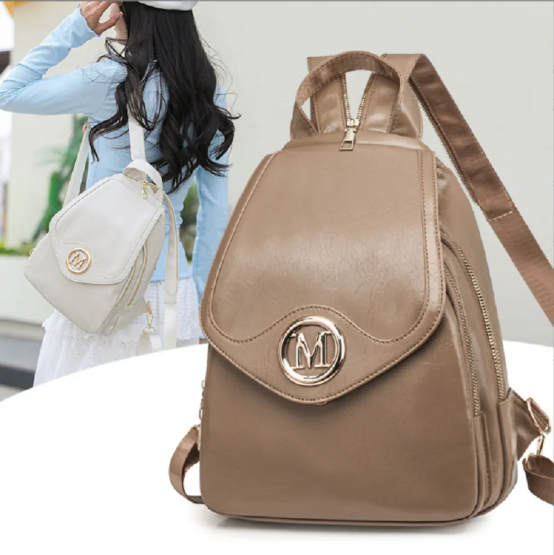 

2025 New Women's Fashion Soft Leather Double Shoulder Bags High Capacity Travel Backpacks Totes Crossbody Bagpack Chest Bag