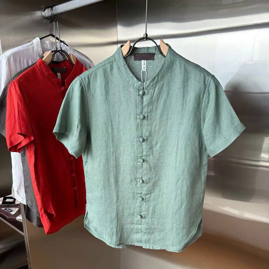 

Italian LP new fashion old money style casual versatile stand-up collar short-sleeved shirt