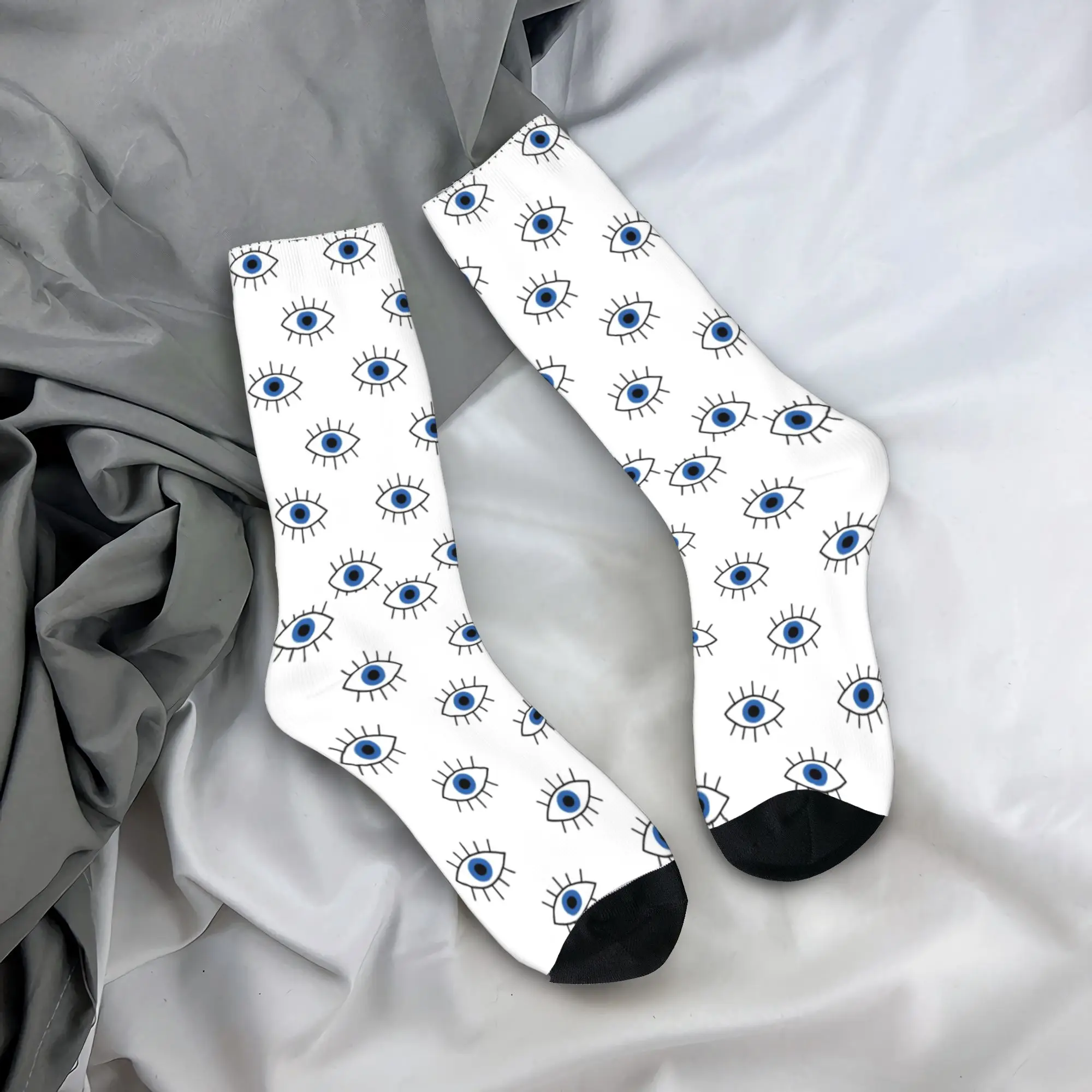 

Custom Cute Cute Blue Turkish Evil Eye Socks Women Men Warm 3D Printing Nazar Amulet Boho Sports Football Socks