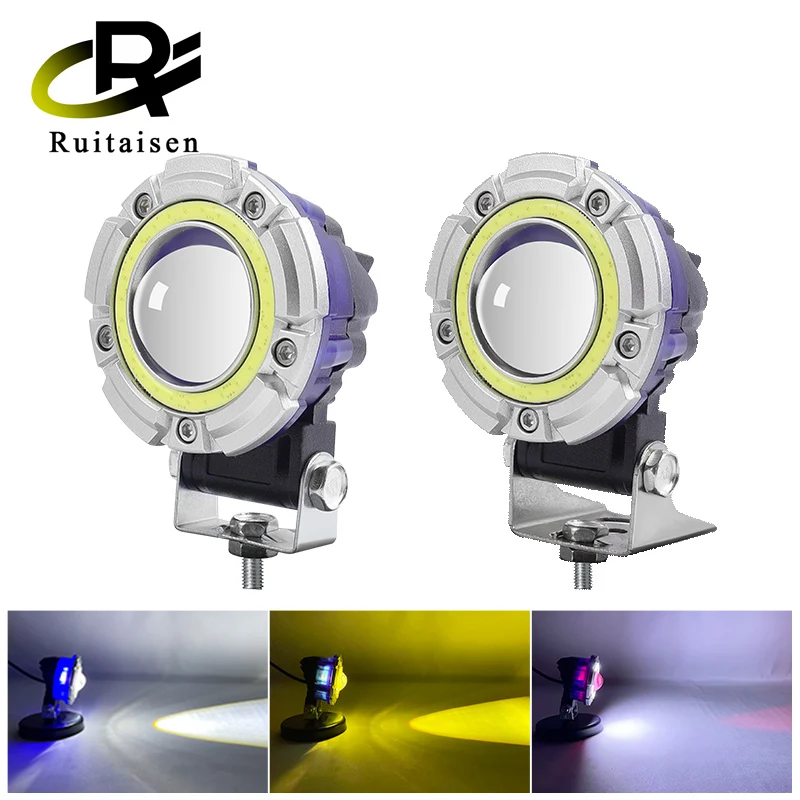 

Motorcycle LED Headlight External Front Large Light 30W Angel Eyes Double Color Spotlight Electric Vehicle Motor Head Lamp