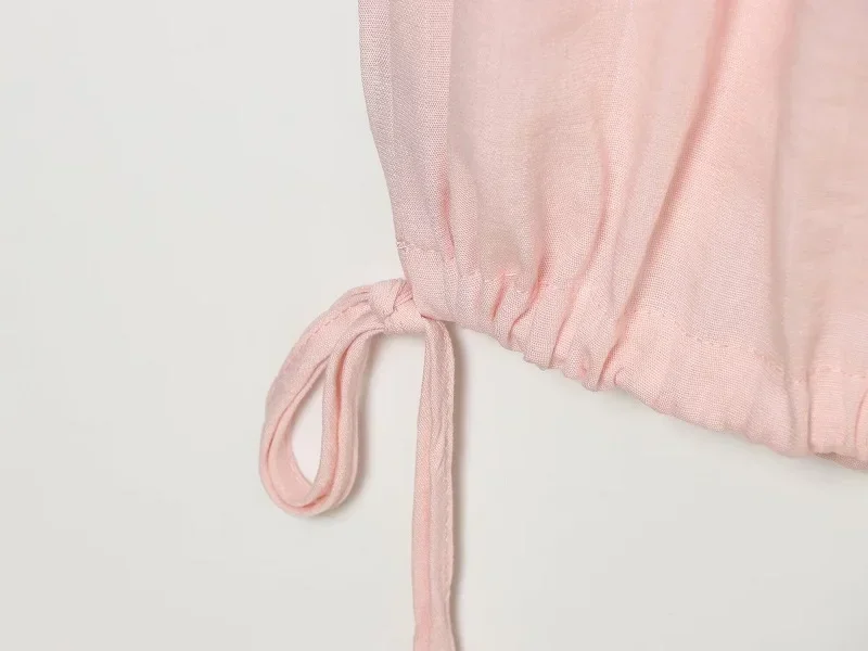 HXAO Sommerhose für Damen mit elastischem Bund, Baggy-Hose in Pink, weit geschnittene Hose mit Schnürung, Jogginghose, Faltenhose, Haremshose für den Urlaub – Detail 10