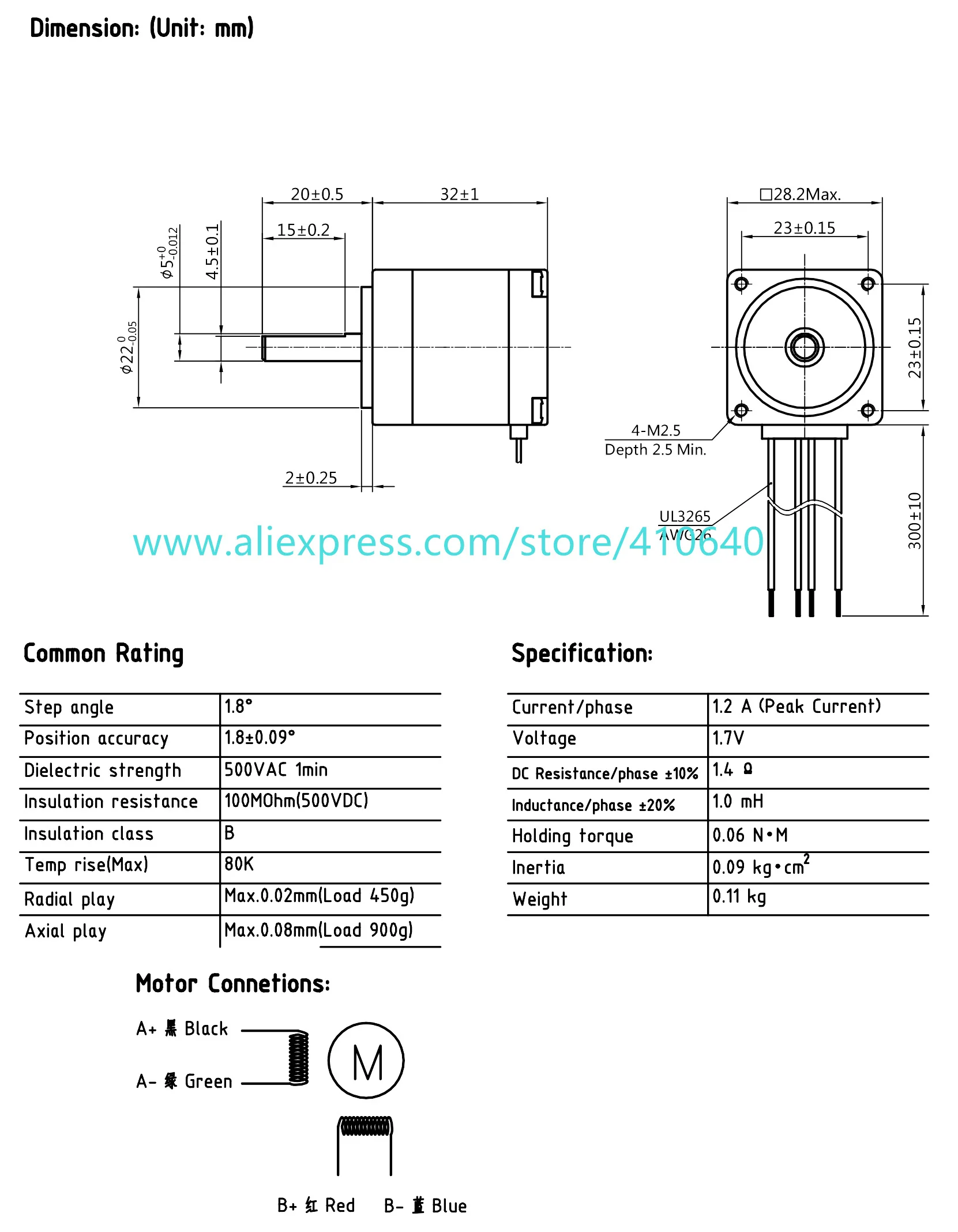 Genuine Leadshine NEMA 8 Stepper Motor 28CM013 0.13 N.m Torque 32 mm Motor Body Length