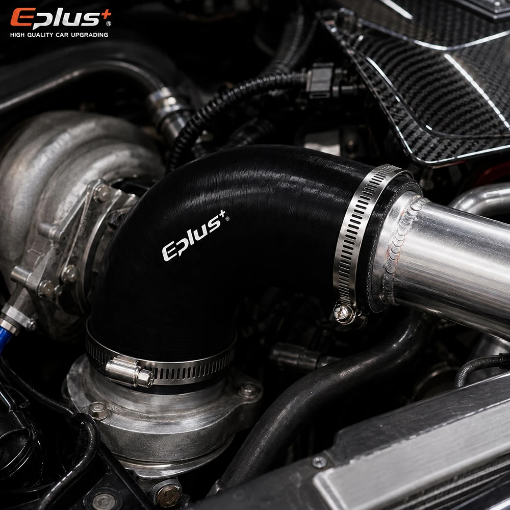 Conector de Silicone Preto EPLUS 90 Graus para Mangueira Universal de Admissão de Ar Automotiva, Intercooler e Tubo Turbo - Conector de Gel de Sílica