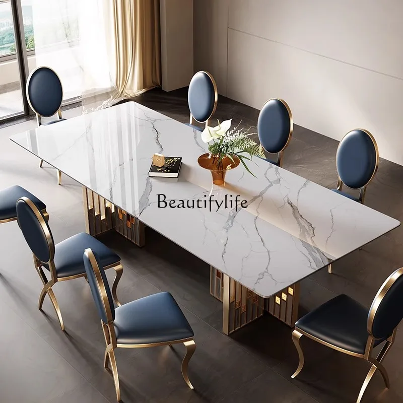 

Light luxury marble dining table modern simple rectangular minimalist small apartment