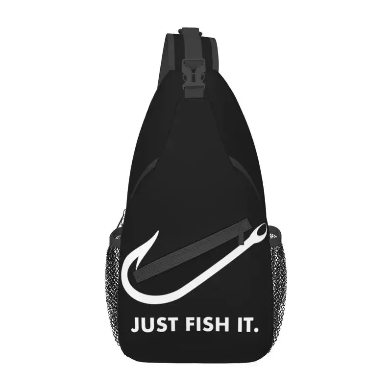 Fashion Fishing Just Fish It Crossbody Sling Backpack Men Fisherman Shoulder Chest Bag for Camping Biking