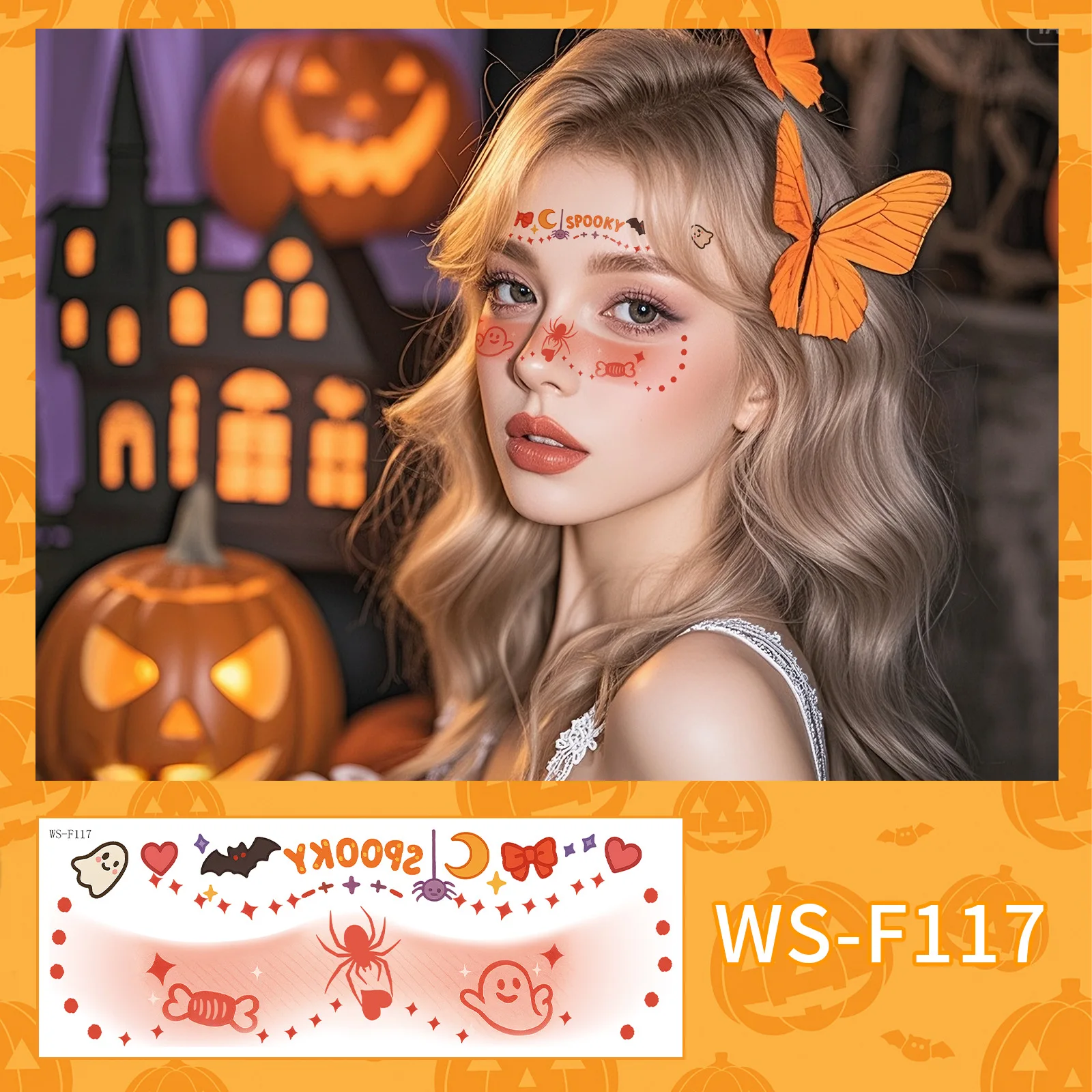 Waterproof Halloween Temporary Face Stickers Ghost Bat Spider Design for Carnival Cosplay Themed Party Body Makeup Decoration