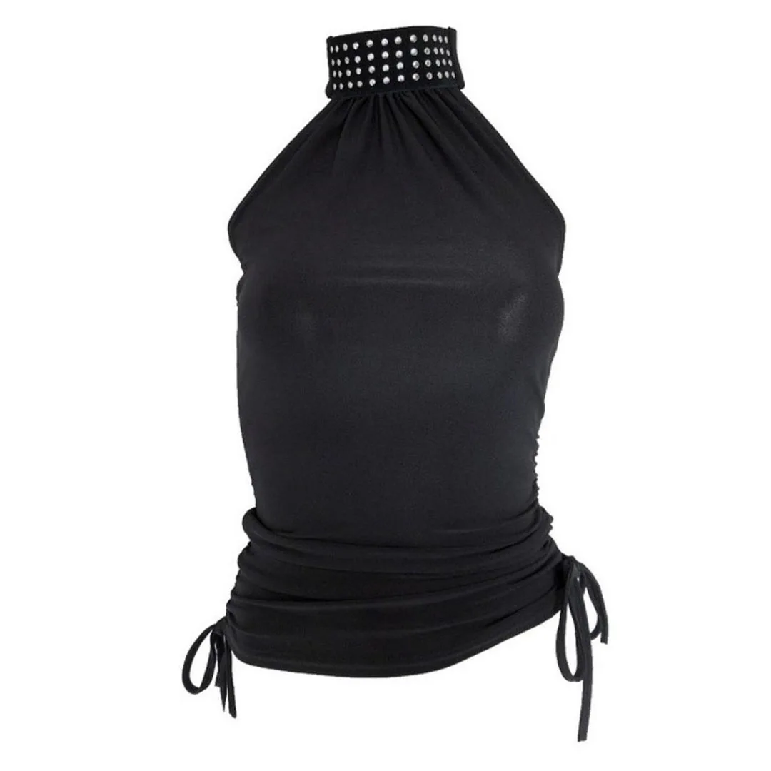 Spring and summer women's rhinestone waist cinched ruffled edge drawstring slim fit sleeveless short Y2K street vest