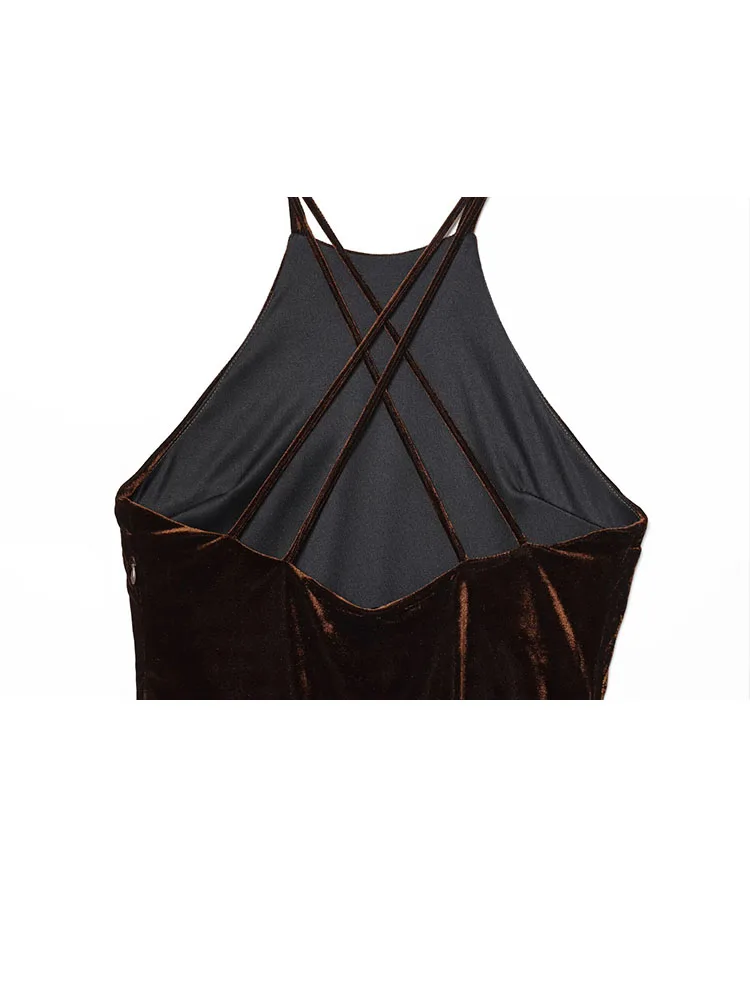 فستان نسائي HH بسحاب جانبي مطوي بدون ظهر وياقة وشاح فستان طويل صيفي أنيق بدون أكمام فساتين منظور لصق #3