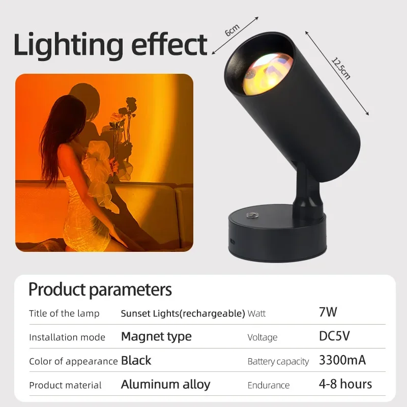 Dimmable Magnetic Base USB Rechargeable LED Cordless Wall Light with Touch Switch Magnet  Bedside Lamp for Reading Sunset lights image 3