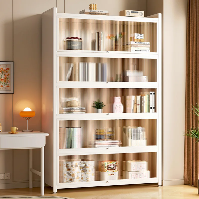 Steel display cabinet Children's household bookcase Shelf Dust-proof crevice Storage cabinet Floor storage bookshelf against the