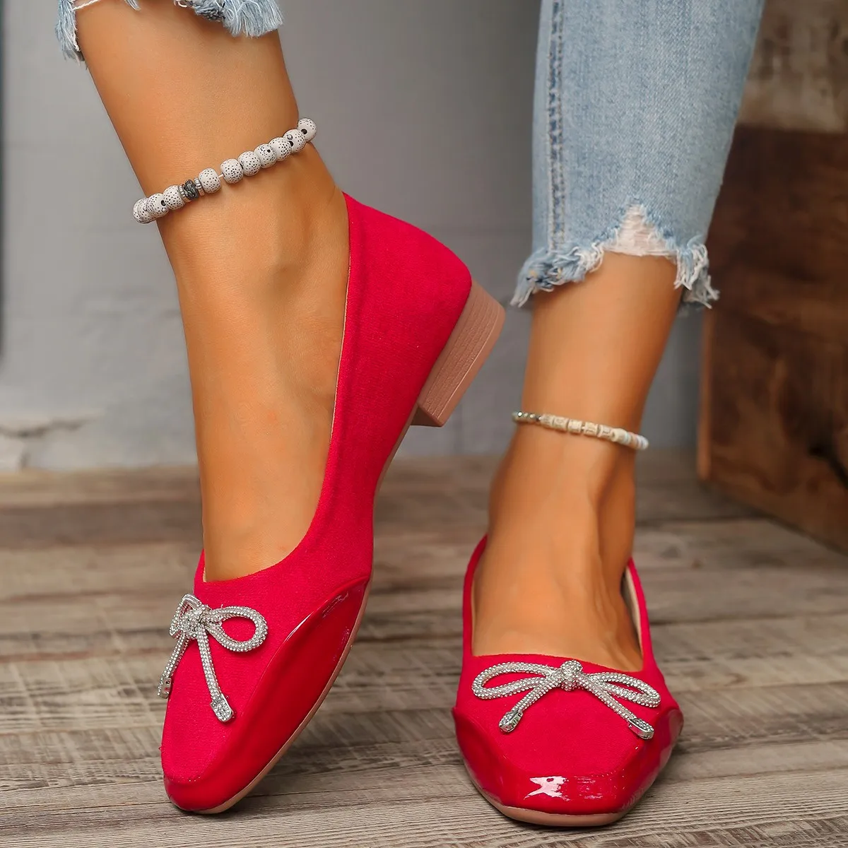 Women Flats Fashion Ultra-soft Women Shoes Spring Bow Red Flat Sole Single Shoes Leisure Comfortable Leather Shoes New Ballet