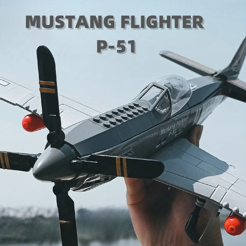 

258PCS WWII Military 1/26 P-51 Mustang Fighter Building Blocks Air Force Jet Plane Toys For Kids Adult Gift Educational bricks