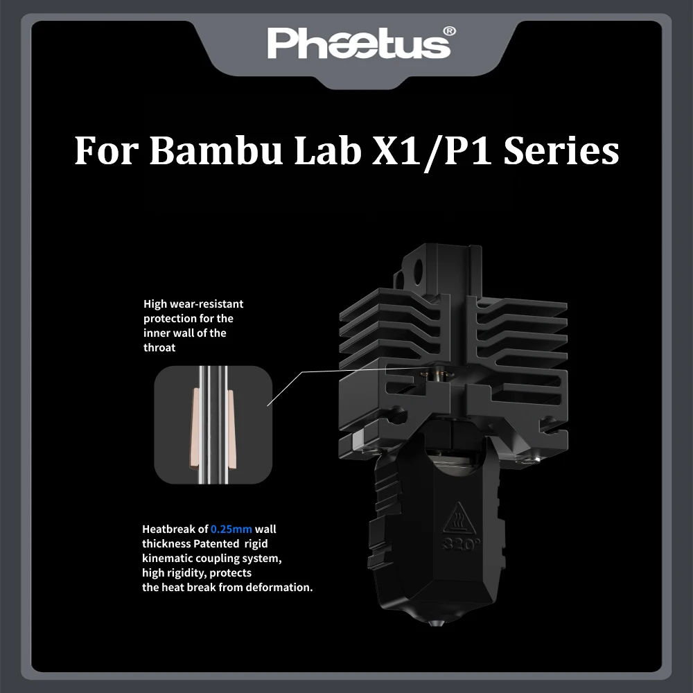 Phaetus Do Drukarek 3D Bambu Lab X1 Serii P1 Części Zamienne Hotend Conch / Hotend Conch Plus Dysza EndCoat / Dysza z Węglika Krzemu