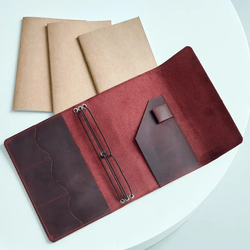 Refillable Notebook Organizer Compact Crazy Horse Leather Binder Vintage Journal Cover Vintage A5 Loose Leaf Notebook For Hobby