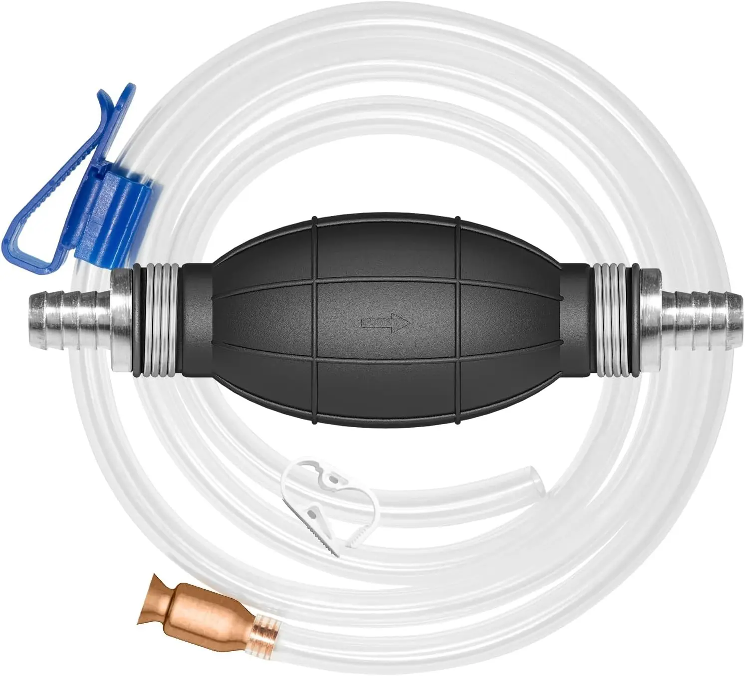 

Portable Hand Siphon Pump for Fuel, Oil, Diesel & Water Transfer with 10 Ft Hoses and Brass Clip