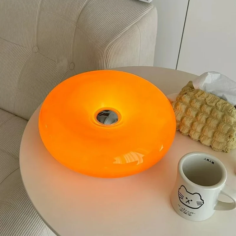 Bauhaus Ins Glass Wall Lamp 3000K Bedroom Touchable Orange Glass Bedside Lamp Doughnut Adjustable Brightness Wall Light