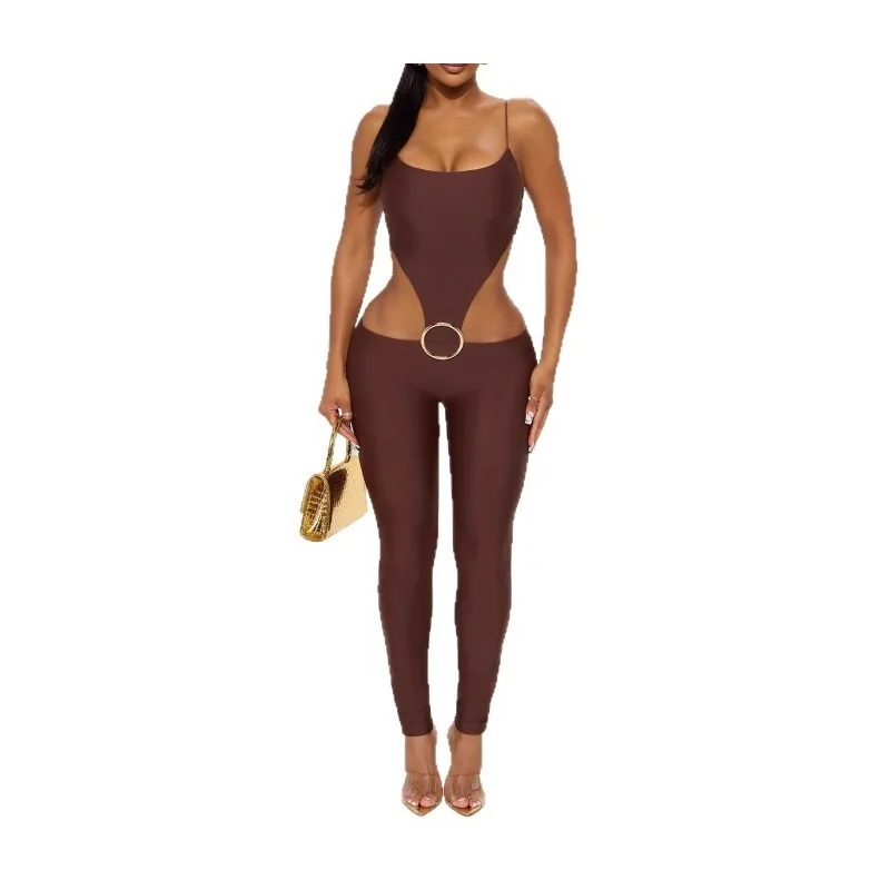 بدلة يوجا مجوفة من قطعة واحدة قابلة للإزالة بدلة رياضية نسائية بدون أكمام بحلقة معدنية بدون ظهر مضيئة ملابس رياضية للتمرين