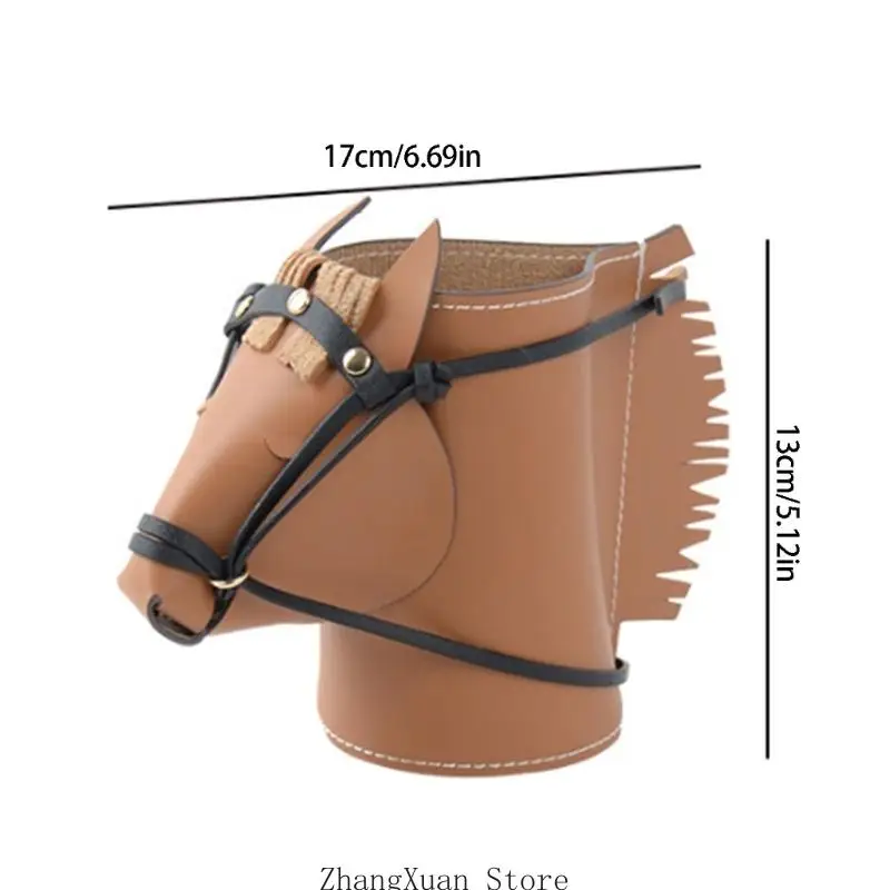 Horse Head Desk Catchall Aufbewahrungsbehälter in Lederoptik mit genähter Verzierung für Büroschreibtisch, Eingangstisch oder – Detail 6