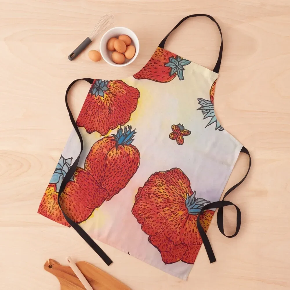 

Unusual Strawberries Watercolor Apron Men gift kitchen clothes for men Apron