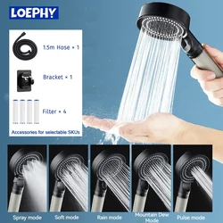 LOEPHY Shower Head With Filter High Pressure 5 Spray Modes Bathroom Accessories Rainfall Nozzle Massage Showerhead