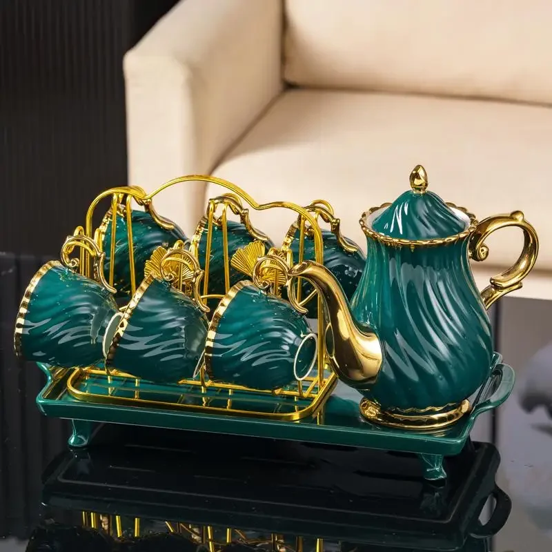 Coffee Cup Sets, Exquisite Coffee Cups and Tea Trays, Light Luxury Ceramic Cup Storage Racks, High-end Family Afternoon Tea Sets