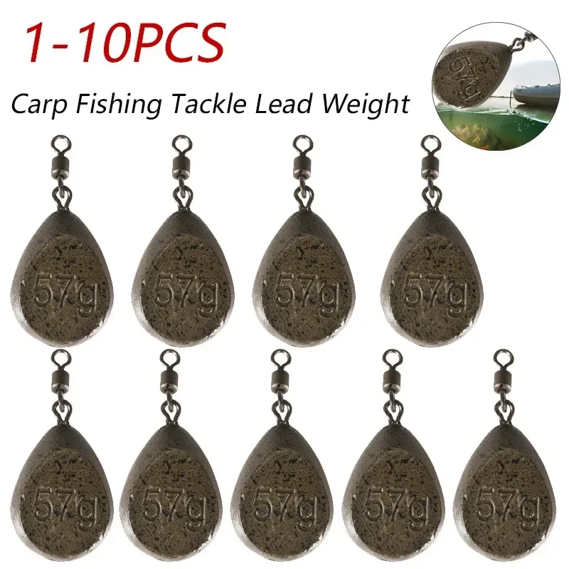 1-10PCS Carp Fishing Tackle Lead Weight 57g Lead Fishing Weigh Flat Pear Water Drop Sinkers for Outdoor Carp Fishing Secure Clip