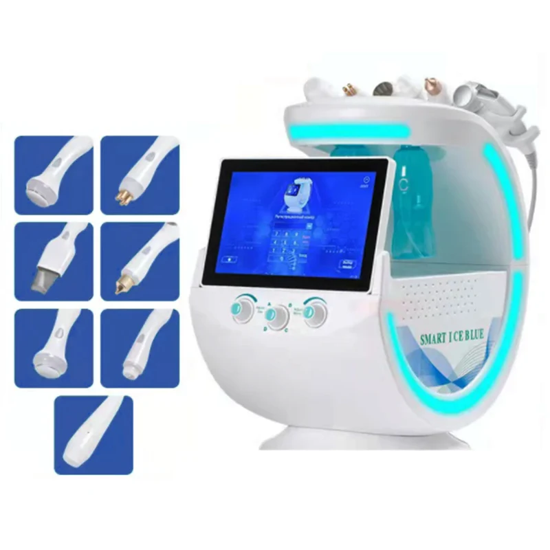 

2022 Newest 7 In 1 Smart Ice Blue Machine Dermabrasion Oxygen Beauty Device Ultrasound Cleaning Facial Machine Skin Analyzer