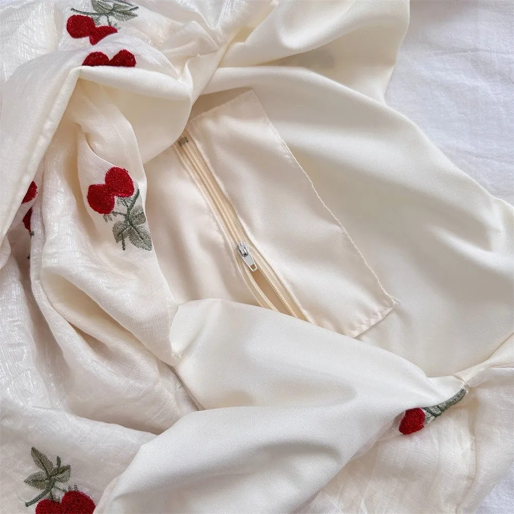 달콤한 수 놓은 활 토트 백 쉬폰 솔리드 컬러 체리 숄더 백 대용량 경량 캔버스 겨드랑이 가방 쇼핑