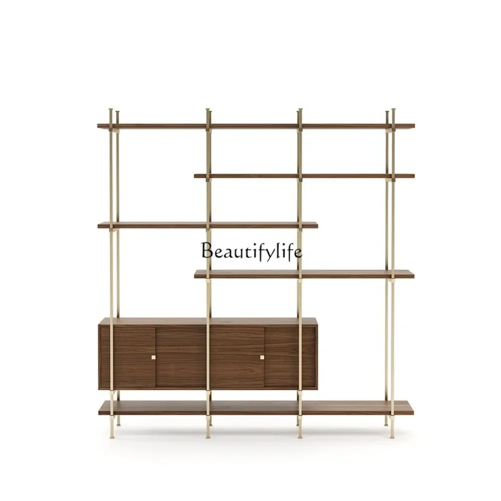 Light luxury stainless steel furniture bookshelf shelf floor-to-ceiling metal wine cabinet
