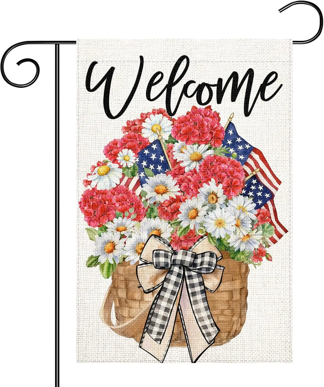 July 4th Independence Day Garden Flag 12x18 Inch Welcome Floral Double Sided Burlap Garden Flags for Outdoor Yard Memorial D ZZM