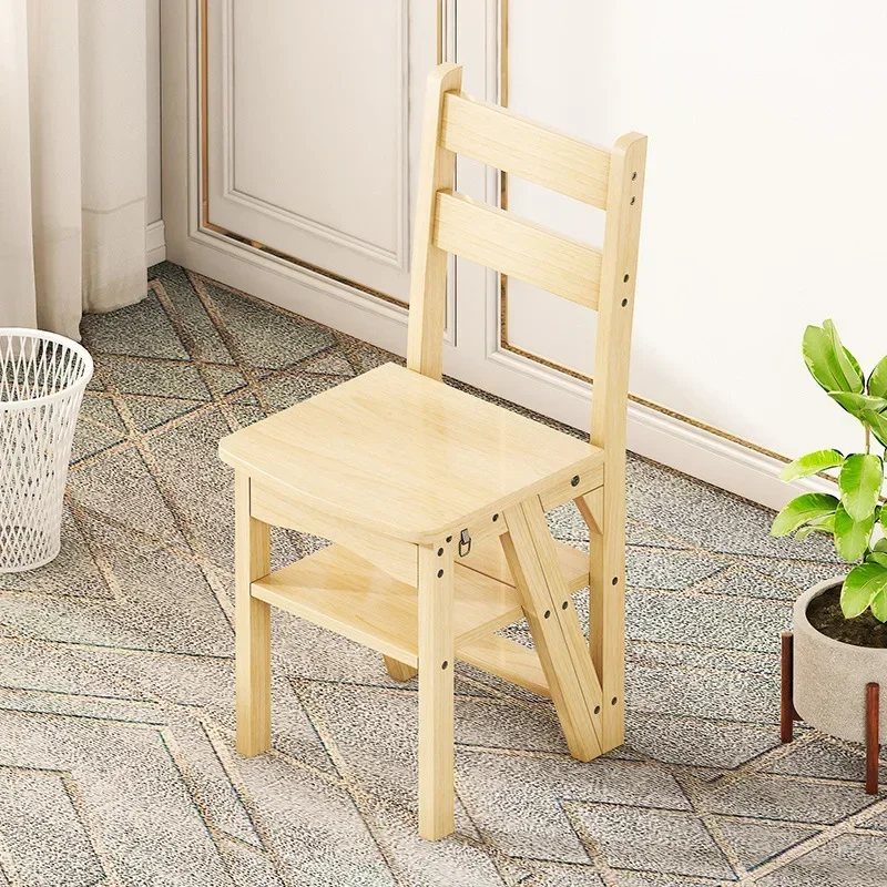 Ladder stool household folding and flipping three-step ladder indoor thickened high-rise ladder chair solid wood chair