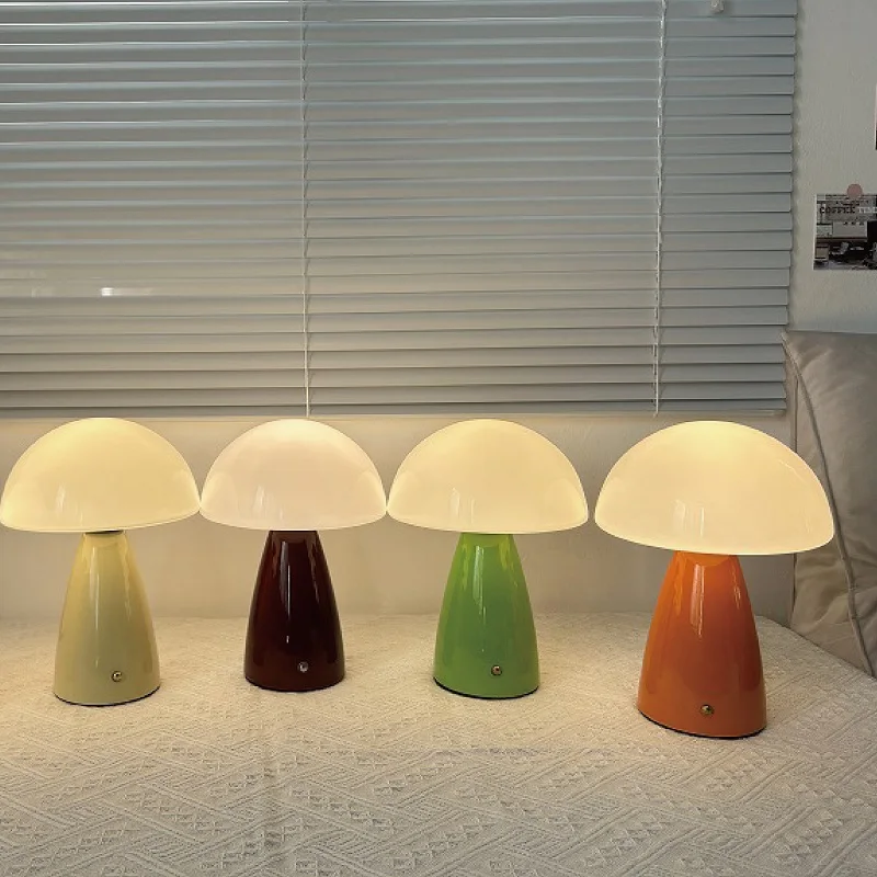 

Colorful Mushroom Desk Lamp Bedroom Bedside Ambient Light Ornament Dimming Glass Decorative Desk Lamp Night Light