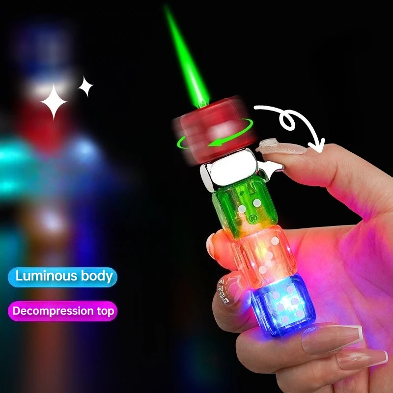 Colorful Dice Rotating Luminous Lighter New Style Windproof Green Flame Men's Gift Cigarette Lighter - Detail 1