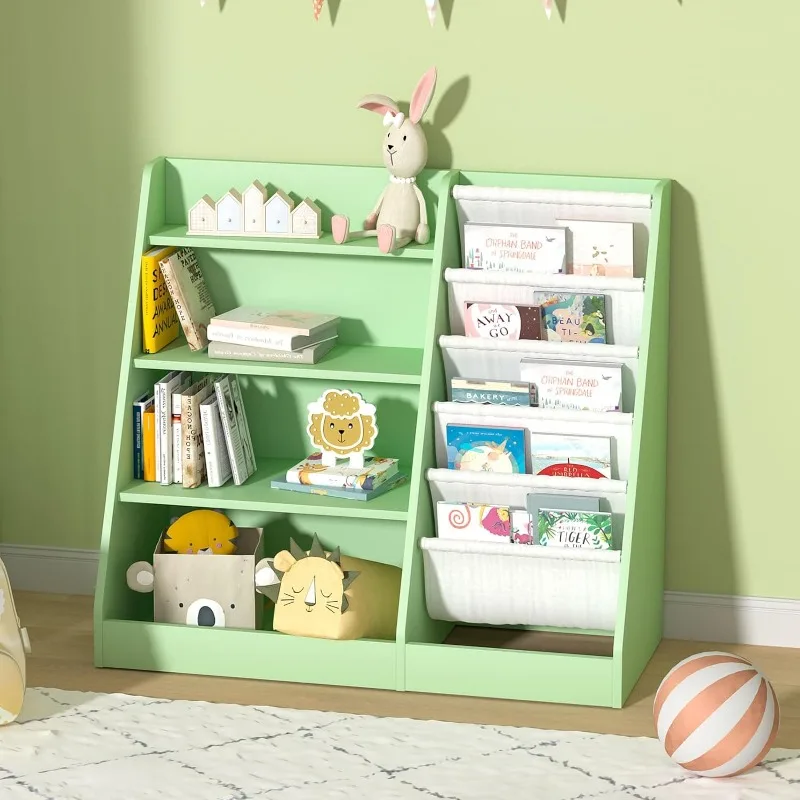 Bookshelf Toddler Bookcase Children Book Rack Baby Toy Storage Organizer Child Book Display Shelf 4-Tier 5 Layer Sling Cabinet