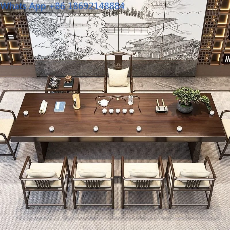 

Solid Wood Large Board Tea Table New Chinese Style Home Kung Fu Tea Table Modern Simple Office Tea Brewing Table and Chair Set