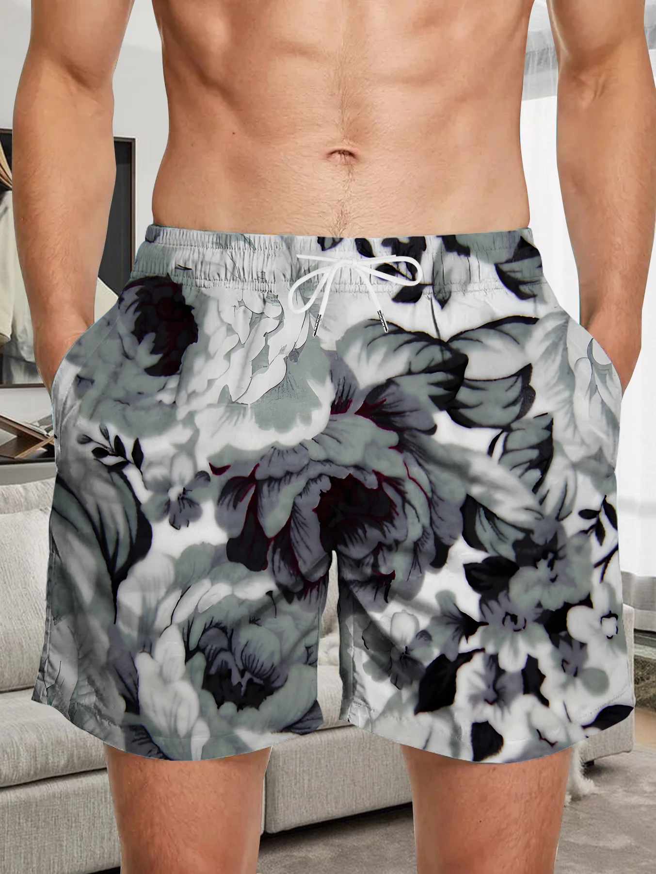 

Men's Digital Printed Shorts Full Print Beach Pants Quick Dry Polyester Casual Trunks