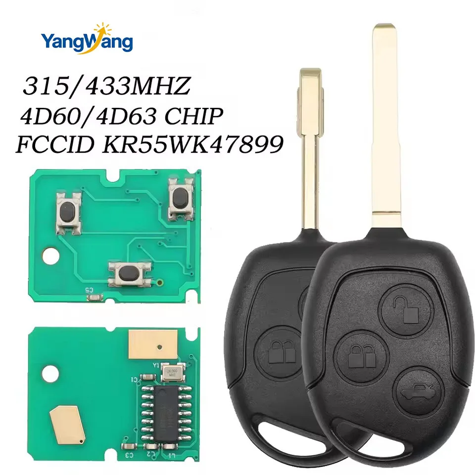YangWang 3 BTN Remote Control Key Fob 315/433MHz 4D60/4D63 Chip For Ford Mondeo Focus Fusion Fiesta Galaxy Transit Full Car Key