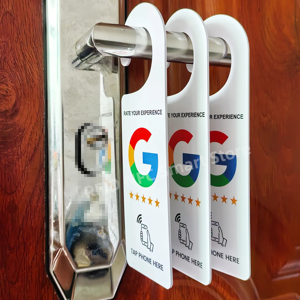 NFC Reivew Us On Google Door Hanger Tags Rate Your Experience Door Sign Hotel Club Cafe Hotel Pendant intended for Google Reivew