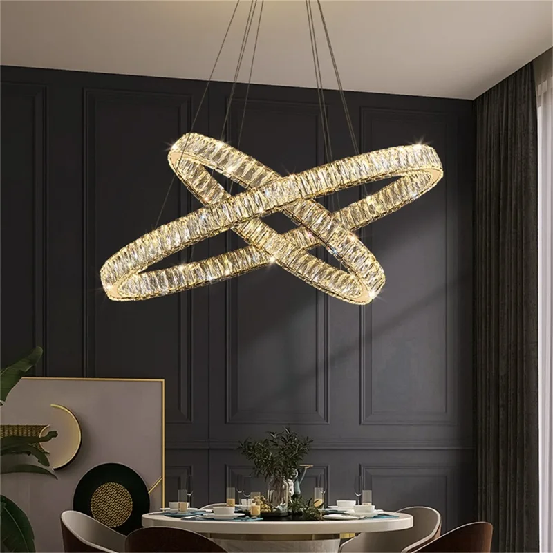 AFRA European Pendant Lamp Luxury Crystal Round Rings LED Fixtures Decorative Chandelier For Dinning Room Bedroom