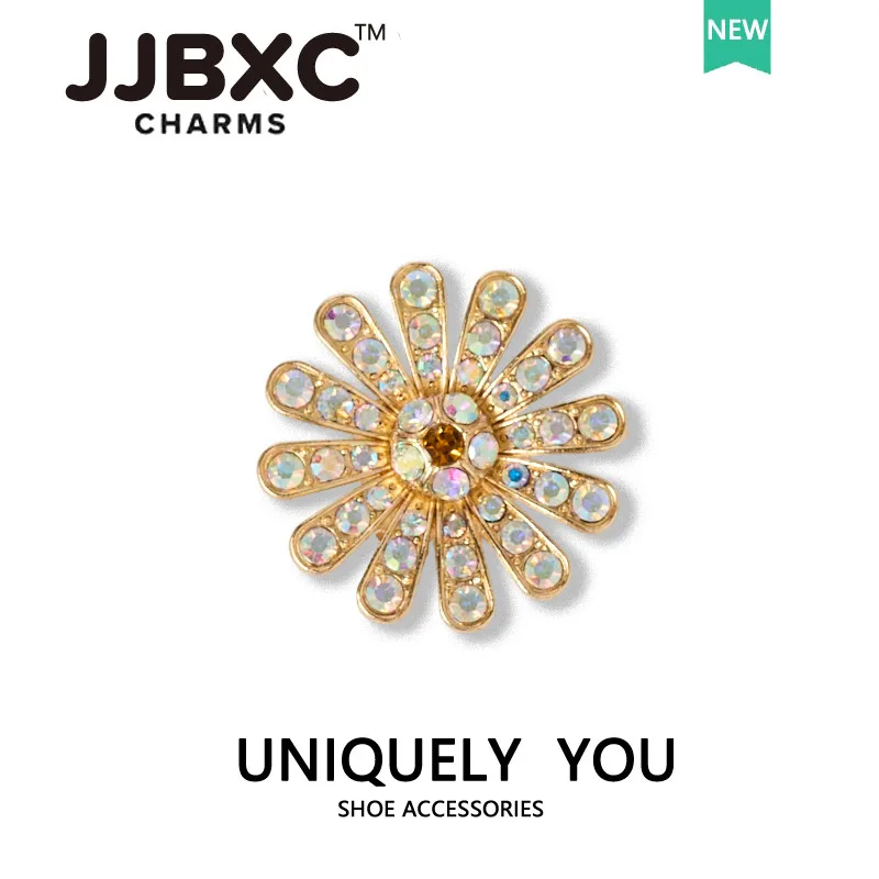 Metal JJBXC charm for crocs  shoe clip accessories Gold Petal Diamond Pearl Chain DIY Fashion Shoes Accessories