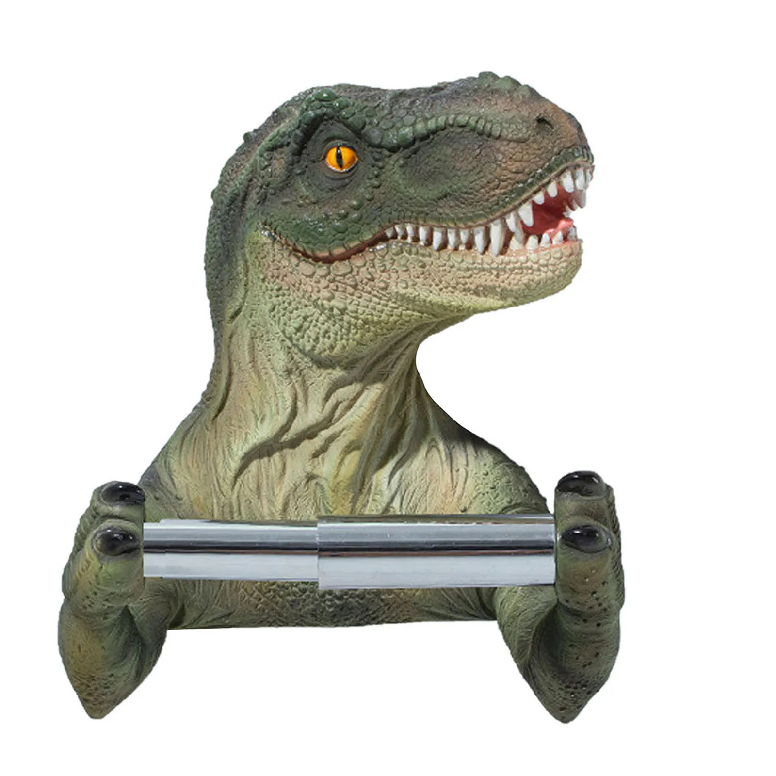 3D Dinosaur Holding Roll of Toilet Tissue Wall Mounted Spring Dinosaur Toilet Paper Holder No Drilling Bathroom & Bedroom Decor