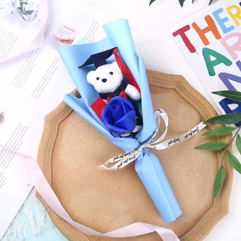 新しいおもちゃ 卒業祝いベアブーケ 素敵でシックな漫画風可愛いクマギフト ひまわりソープブーケ 教師の日