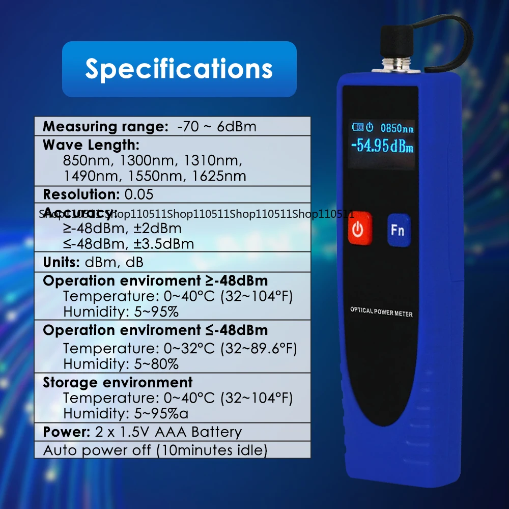 

New Digital OPM Optical Power Meter, 6 Optical Wavelength -70 to 6dBm Optical Cable Tester