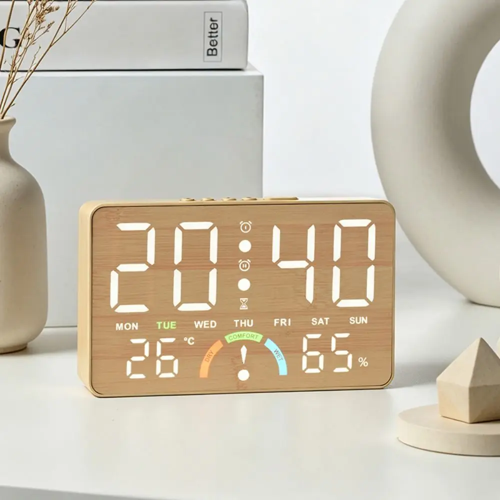 Brightness Adjustable Digital Alarm Clock Large LED Screen Temperature Monitor Electronic Table Clock Timer Function