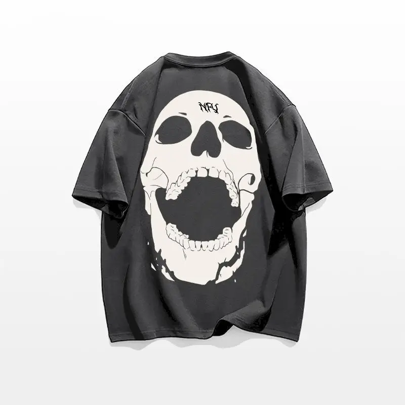 

100% Cotton T Shirts for Women and Men High Street Hip Hop T-shirt Skull Printed Couples' Tops Short Sleeve Summer Trend Tshirt